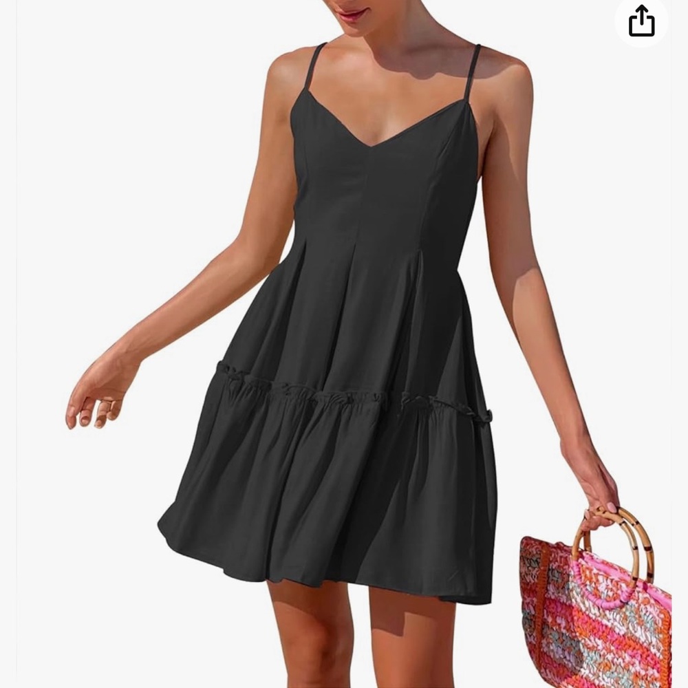 FANCYINN Women's Summer Spaghetti Strap Mini Dresses V-neck Size M